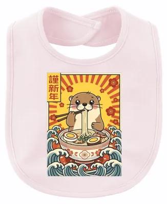 Productafbeelding van Otter Ramen - Nieuwjaarswens - Japanse, schattige anime-design slabbetje, voor noedels eten, retro stijl, uniseks, baby, roze, one size