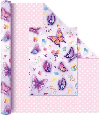 Imagen del producto de Rollo de papel de regalo, diseño de mariposas, 43 cm x 10 m, ideal para niños y niñas