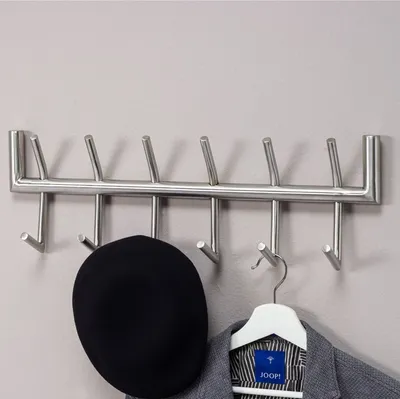 Image de FineBuy Portemanteau mural en métal argenté 60 cm - Panneau porte-manteau design - Portemanteau mural avec patère -  6 crochets