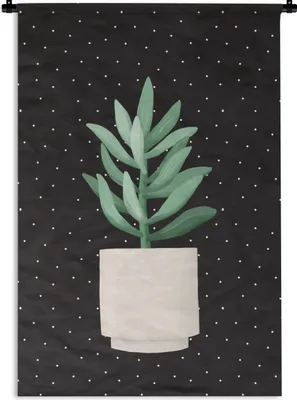 Produktbild von MuchoWow® Wandteppich Wandbehang Zimmerpflanze - Sukkulente - Blumentopf 90x135 cm Tapisserie Dekoration Wandtuch - Baumwolle - Wandskulptur