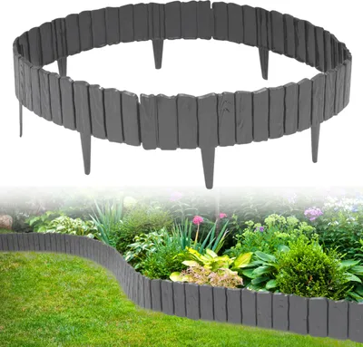 Produktbild von Aopunly 4 Stück Rasenkante Holzoptik Beeteinfassung Beetzaun Beetumrandung Kunststoff für Garten, Wiese 2,3m Anthrazit