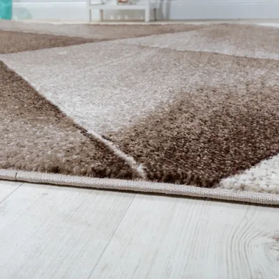 Produktbild von Designer Teppich Modern Geometrische Muster Kurzflor Braun Beige Weiß Meliert Grösse 120x170 cm