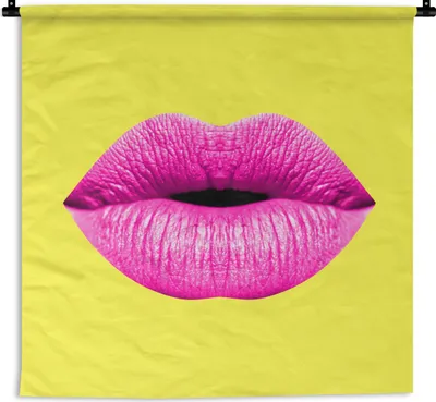 Produktbild von MuchoWow® Wandteppich Wandbehang Lippen - Rosa - Gelb 150x150 cm Tapisserie Dekoration Wandtuch - Wohnaccessoires - Modernes