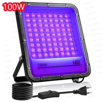 Produktbild von UV Schwarzlicht LED Strahler - Modell Style 2 Außenfluter - 100W 1 Stück - 395 nm Wellenlänge - EU Stecker 220V - Für Bar Club Party Halloween