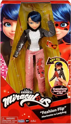Produktbild von Miraculous Spielfigur Ladybug Marienkäfer und Cat Noir Spielpuppe Marinette Puppe mit Pailletten-Outfit Marienkäfer