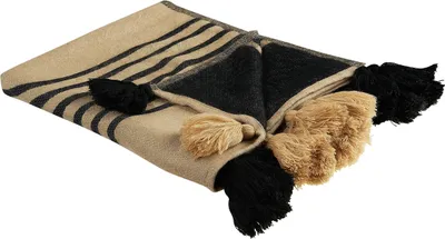 Produktbild von BELIANI Decke mit Fransen beige / schwarz Polyester Acryl 130 x 170 cm abstraktes Muster Wohnzimmer Schlafzimmer