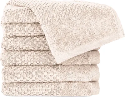 Produktbild von Pure Label 6-TLG Gästehandtücher 30x50 cm mit Aufhängeschlaufe aus 100% Baumwolle, saugstark und weich | 6 Gästehandtücher Creme, 30x50cm