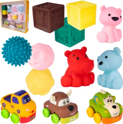 Zdjęcie produktu dla Malplay sensoryczne miękkie gumowe klocki zabawka gumowa piramida Montessori 13 El od 6 miesięcy