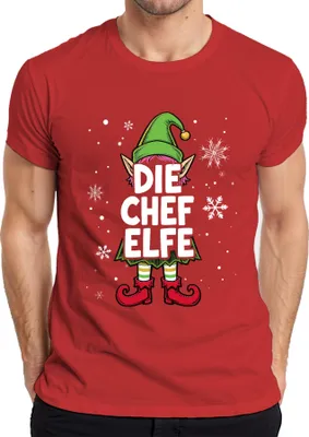 Produktbild von DIE CHEF ELFE Weihnachtselfe Weihnachten Wichtel Schneeflocken Herren T-Shirt, Rot, S