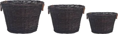 Produktbild von vidaXL 3-tlg. Brennholzkorb-Set Stapelbar Dunkelbraun Weide