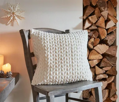 Produktbild von Kissenhülle "Zopfmuster" in creme, 45x45 cm, samtig weich, Kissenbezug mit Strickmuster, Zierkissenbezug