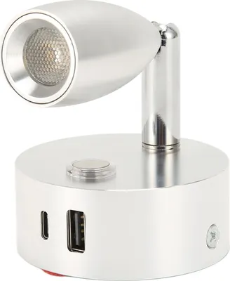 Obrázok produktu pre RV svetlo na čítanie s portom USB typu C Modré nočné svetlo 3 farby Stmievanie Lodná lampa na čítanie Leštený povrch Dotykový spínač DC12?24V Strieborná