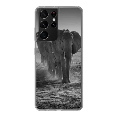 Produktbild von MuchoWow® Handyhülle Schutzhülle Hülle für Samsung Galaxy S21 Ultra Elefant - Einfarbig - Tiere - Schwarz - Weiß Silikon Softcase Handy Hülle - Mobiltelefon