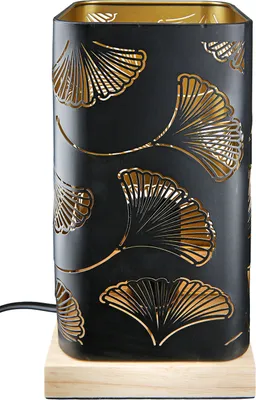 Obrázek produktu pro Stolní lampa "Ginkgo" - dřevo a kov s motivy listů ginkga