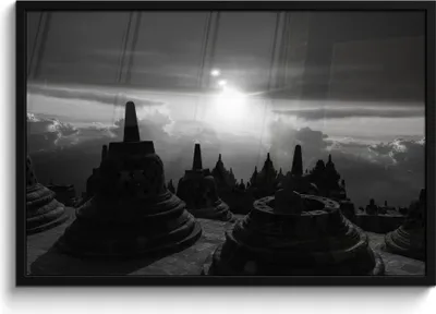 Produktbild von MuchoWow® MuchoWow® Gerahmtes Poster Indonesien - Sonne - Schwarz - Weiß 90x60 cm - Poster mit zchwarzem Bilderrahmen - Fotorahmen - Foto-Plakat