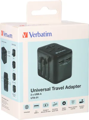 Obrázek produktu pro Verbatim, Adapter podrny World-to-World Verbatim UTA-01 USB-A, czarny, 12 W