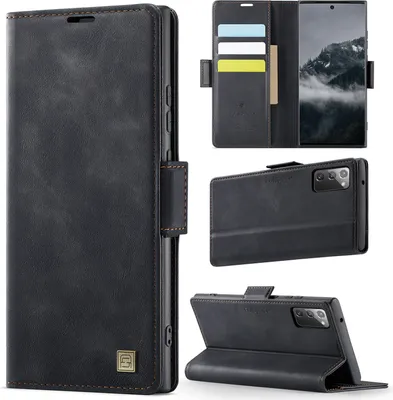 Produktbild von Lederhülle für Samsung Galaxy Note20 /Note 20 5G, RFID Schutz Handyhülle mit Magnetverschluss, Kartenfächern und Ständer Schwarz