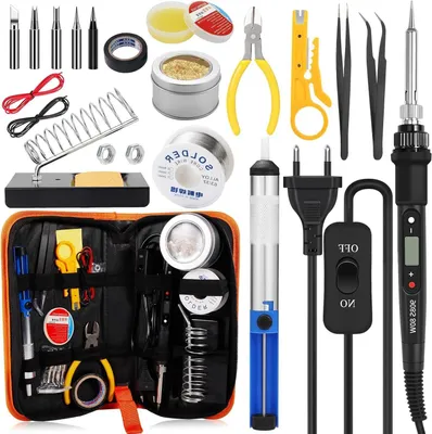 Immagine prodotto di Kit saldatore - Kit stazione di saldatura - Riparazione di elettronica - Controllo digitale della temperatura - 80W - Nero