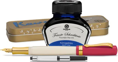 Produktbild von Kaweco Student Füllhalter mit 30 ml Füllhaltertinte, Konverter und Metalletui 30's Blues, Blau