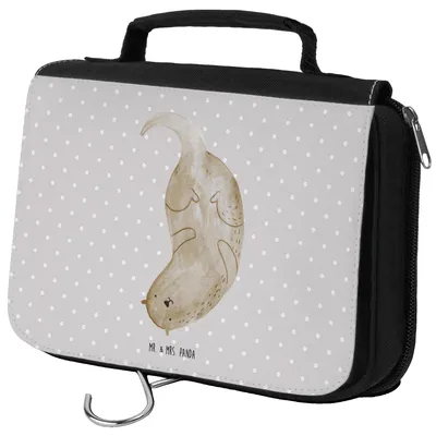 Produktbild von Mr. & Mrs. Panda badtasche Otter Kopfüber - Grau Pastell - Geschenk, kulturtäschchen, Kosmetiktasche, Seeotter, Make-Up Tasche, Kulturbeutel, See, Kulturtasche, Süß