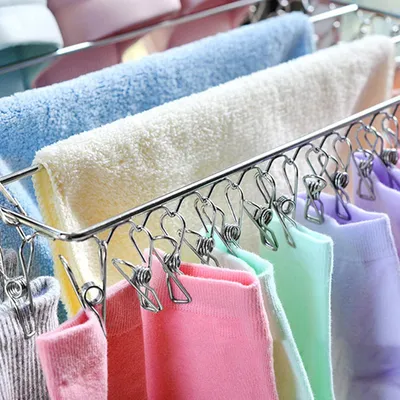 Image de Séchoir à linge en acier inoxydable pour une utilisation multifonctionnelle - 100 clips