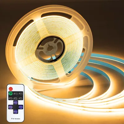 Zdjęcie produktu dla Taśma LED COB ściemnialna, 5M taśma LED ciepła biel, taśma LED samoprzylepna 1600LEDs pilot CRI 93+ do kuchni schody salon sypialnia