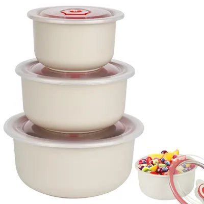 Mikrowellengeschirr-Set 3-teilig, 300/500/900 ml, beige