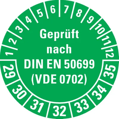 Produktbild von Dreifke® Prüfplakette  nach DIN EN 50699 (VDE0702) 29-35, grün, Dokume...
