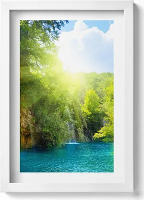 Produktbild von Blaue Lagunenlandschaft– Wandbild mit Rahmen – Gerahmtes Bild  – Wanddekoration – 20x30 cm – Weiß