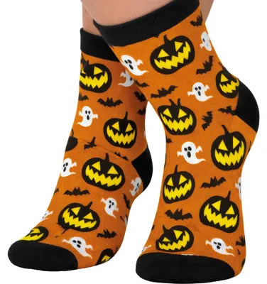 Produktbild von Halloween Kürbis Geister Socken Gruselnacht Gruselzeit Accessoire Füße, Größe: 22 - 28 Farbe: Mehrfarbig