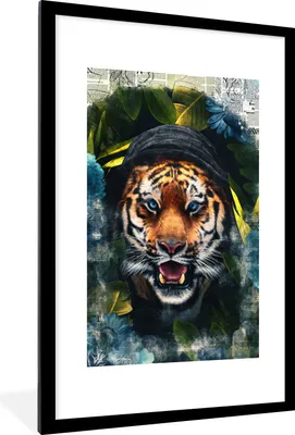 Produktbild von MuchoWow® MuchoWow® Gerahmtes Poster Tiger - Zeitung - Blumen 60x90 cm - Poster mit zchwarzem Bilderrahmen - Dekoration - Wandposter Wohnzimmer - Hochwertig