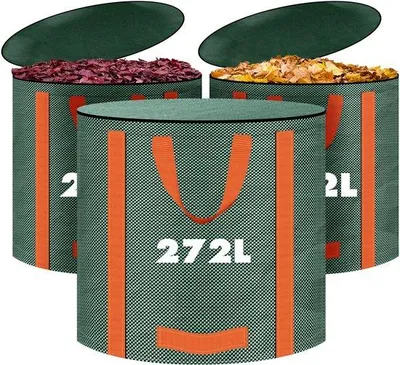 Image de Sac réutilisable Unyqoos® pour déchets de jardin, 272 litres, avec couvercle et poignées – en polypropylène résistant à la déchirure, équipé de 4 supports pour faciliter le rangement