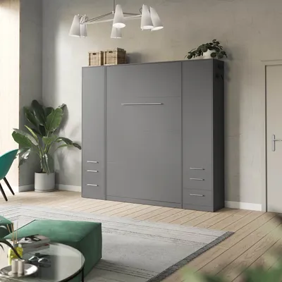Produktbild von SMARTBett Wohnwand  Set mit Schrankbett Standard 140x200 Vertikal + 2 x 50-Schränke Anthrazit