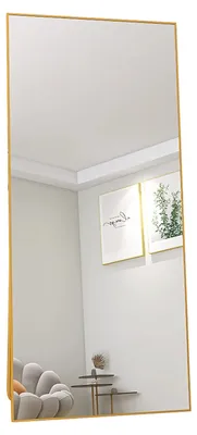 Obrázek produktu pro Zrcadlo na celé tělo – stojací i nástěnné – 180 x 80 cm – Zlatý kovový rám – Bezpečnostní sklo – S podstavcem – Moderní styl