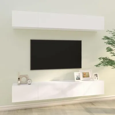 Image de Meubles TV muraux, 4 pièces, blanc, 100x30x30 cm. Ensemble de meubles pour salon, meuble TV, meuble mural pour salon, meuble TV, meubles pour salon, meuble pour téléviseur
