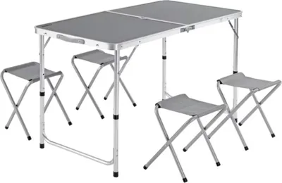 Produktbild von CASARIA® Klapptisch Wetterfest Höhenverstellbar Campingtisch mit Stühlen Gartentisch Falttisch 120x60cm Klappbar leicht transportabel 4 Personen Grau
