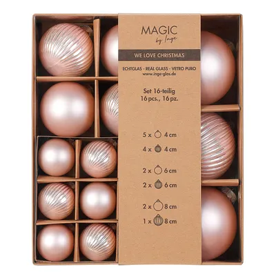 Produktbild von Weihnachtskugeln Glas 4-8cm Mix gerillt 16er Set - Lovely Magnolia