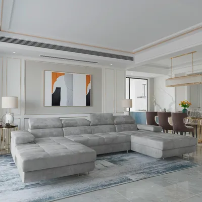 Produktbild von Masseno Ecksofa LYKKE mit Schlaffunktion U-Form, Sofa mit Bettkasten, Wohnzimmersofa, Couch, Soffa, Bettsofa, Couchgarnitur- Hellgrau, MONOLITH 84