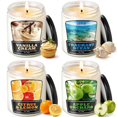 Immagine prodotto di Set di 4 candele profumate: crema alla vaniglia, agrumi, limone, oceano, melo