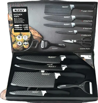 Produktbild von Küchenmesser Set, Hochkohlenstoff-Edelstahl, Holzgriff, schwarz