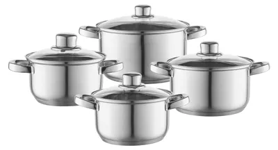 Imagen del producto de Conjunto de 8 piezas de ollas para cocinar, apto para inducción, de acero inoxidable con tapa de vidrio, marca FLORINA