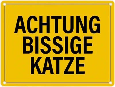 Produktbild von Achtung bissige Katze Metallschild in gelb Warnschild Hinweis Katzen Kater