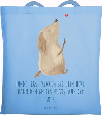 Produktbild von Mr. & Mrs. Panda Uni Tasche Hund Liebe - Sky Blue - Geschenk, Herz, Sprüche, Tote Bag, Schultasche, Tragetasche, Jutebeutel, Hunde, totebag, Laptoptasche