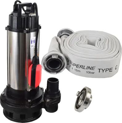 Produktbild von Agora-Tec® Bau-, Abwasser- und Schmutzwasserpumpe 1500W mit 15 Meter C-Schlauch und STORZ Kupplung