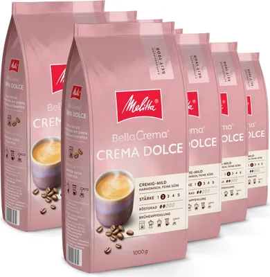 A group of Melitta BellaCrema Crema Dolce coffee bean bags.
