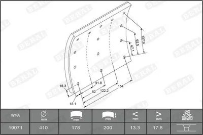 Produktbild von BERAL Bremsbelagsatz Trommelbremse KBL19071.0-1550 18,3mm 200mm 8,705kg