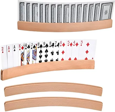 Produktbild von PolkaHome® Kartenhalter Set aus 4 Stück – Holz Handfreier Pokerhalter Gebogene Ständer Kartenorganisator für Bridge, Go Fish, Uno und mehr