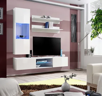 Produktbild von Anbauwand Wohnwand Schrankwand FLY S2-3 mit Hochglanz und Led Beleuchtung