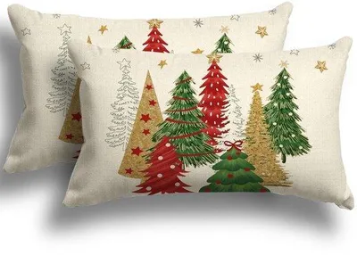 Produktbild von Unyqoos® Set 2 Leinen-Kissenhüllen 40 x 60 cm – atmungsaktive Kissenbezüge für Weihnachtsdeko innen & außen, unsichtbarer Reißverschluss
