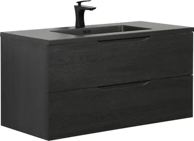 Image de Ensemble de meubles de salle de bain Badplaats avec lavabo et meuble sous lavabo Cairo 100 x 48 cm Chêne noir - Meuble sous lavabo avec fermeture douce et lavabo, pré-monté